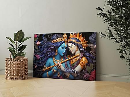 Radha Krishna Wall Art – Spiritual Canvas Painting for Living Room, Bedroom & Home Temple Décor (22 inch x 16 inch CH-RK-LDP2)