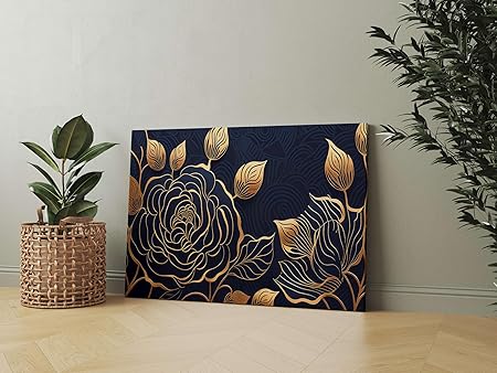 Golden Floral Wall Art Canvas – Luxury Modern Painting for Living Room, Bedroom & Office Décor (22 inch x 16 inch CH-FLW-LDP55)