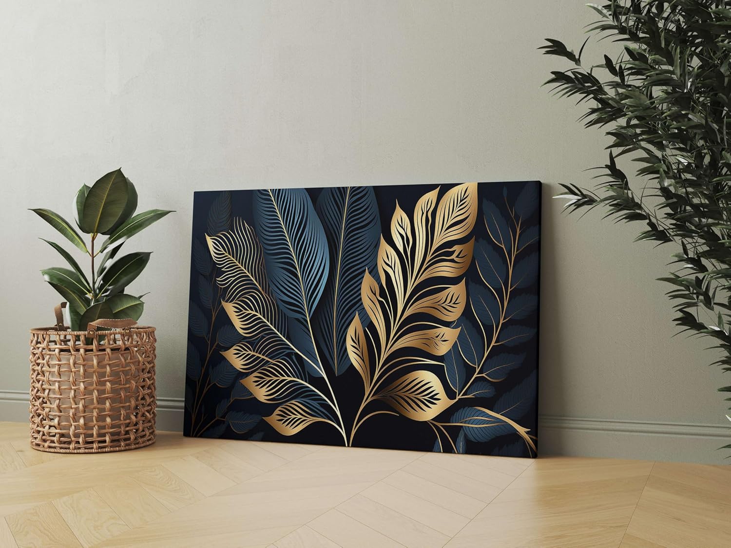 Golden Leaf Wall Art – Modern Canvas Painting for Living Room, Bedroom & Office & Hotels (22 inch x 16 inch CH-FLW-LDP22)