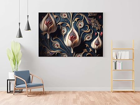 Golden Tulip Floral Wall Art – Luxury Canvas Painting for Living Room, Bedroom & Office Décor (22 inch x 16 inch CH-FLW-LDP7)