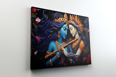 Radha Krishna Wall Art – Spiritual Canvas Painting for Living Room, Bedroom & Home Temple Décor (22 inch x 16 inch CH-RK-LDP2)