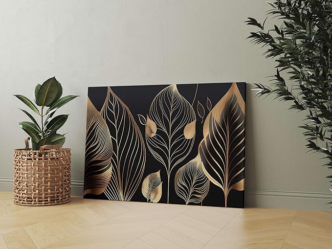 Golden Leaf Wall Art – Modern Canvas Painting for Living Room, Bedroom & Office