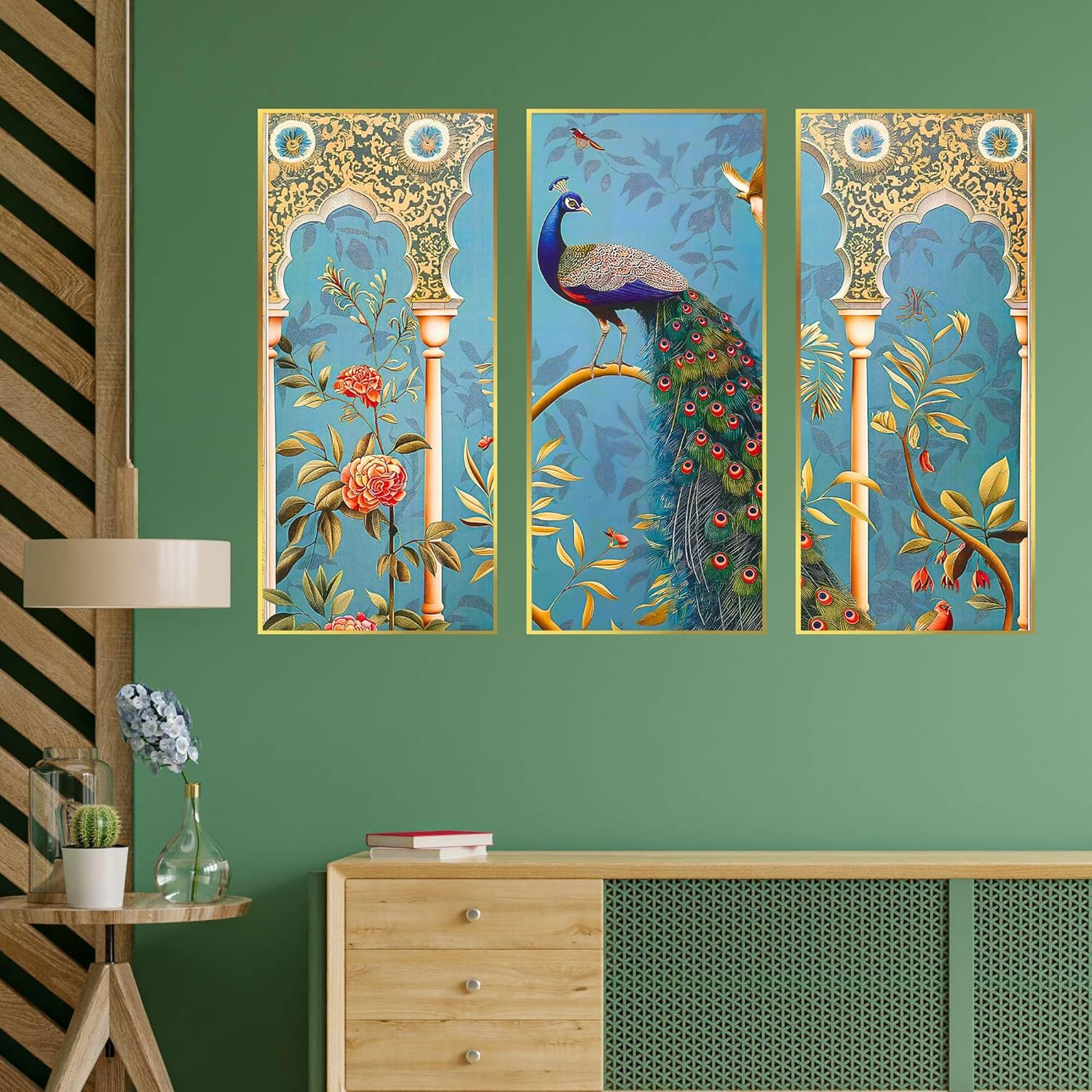 Set of Three large Wall Paintings for Wall Dacoration Golden Framed Wall Paintings for Living Room & Bedroom Wall Art for Home Decoration & Office Wall Décor (14x11 inch CH-LGD3-4)