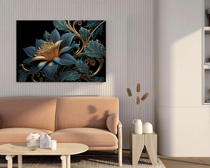 Golden Leaf Wall Art – Modern Canvas Painting for Living Room, Bedroom & Office & Hotels (22 inch x 16 inch CH-FLW-LDP31)