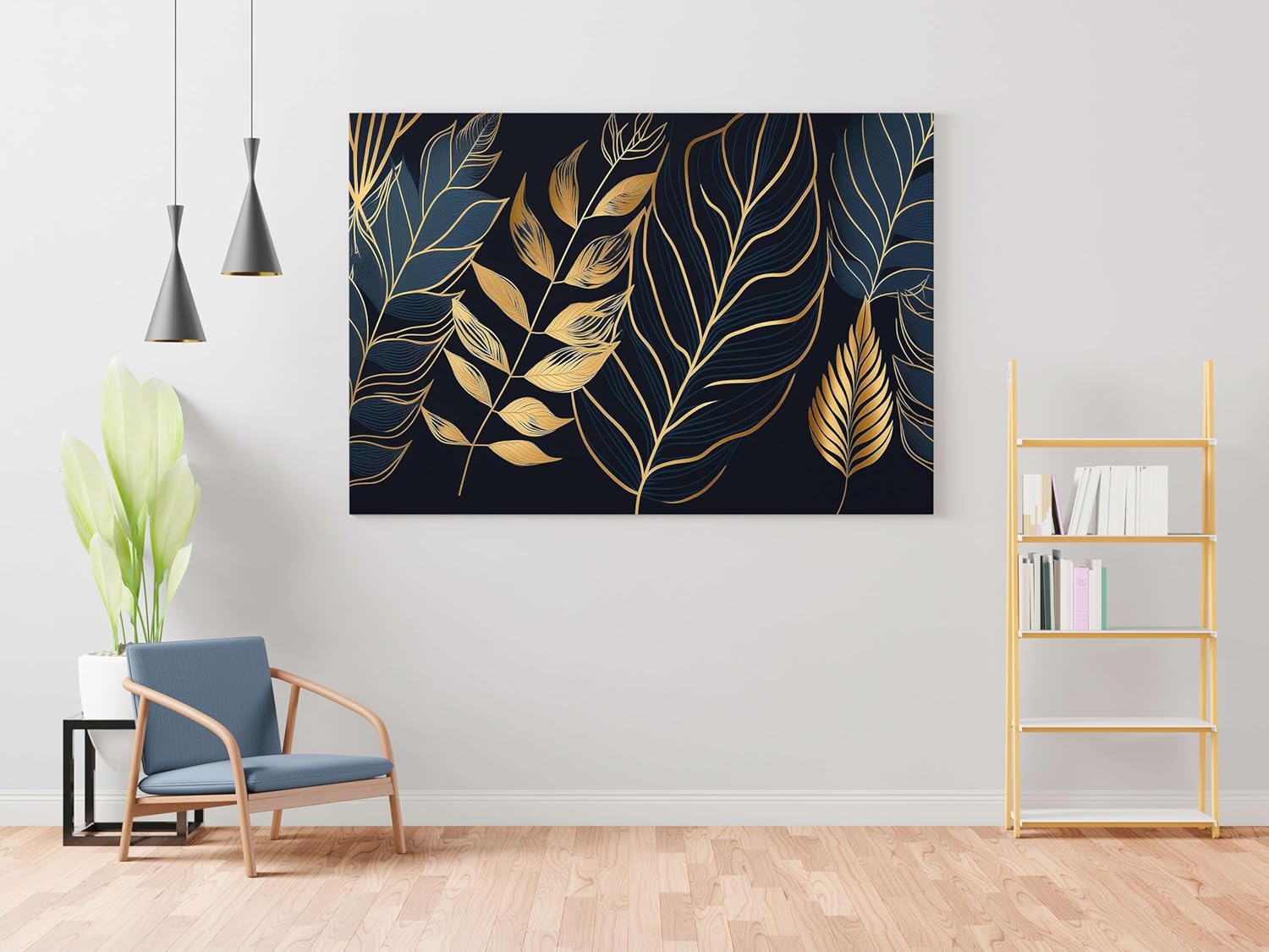 Golden Leaf Wall Art – Modern Canvas Painting for Living Room, Bedroom & Office & Hotels (22 inch x 16 inch CH-FLW-LDP23)