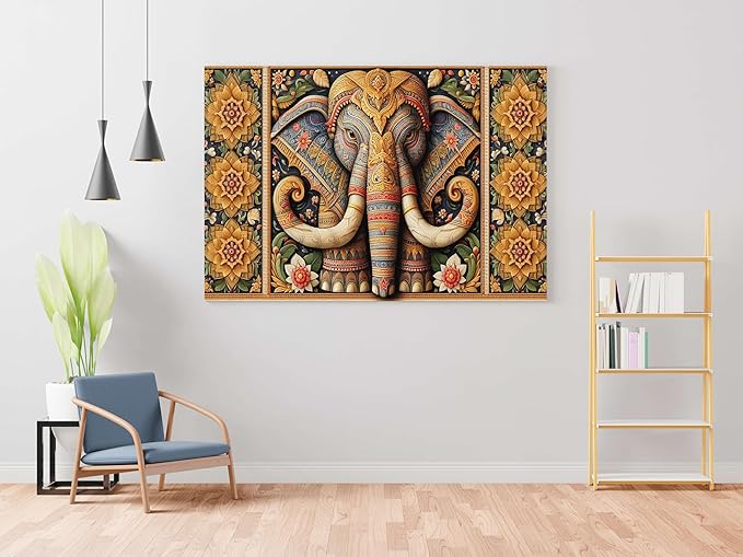 Modern Elephant Wall Art – Framed Canvas Painting for Living Room, Bedroom, Home, Office & Hotels | Wall Decoration (22 x 16 Inch, CH-MA-LDP12)
