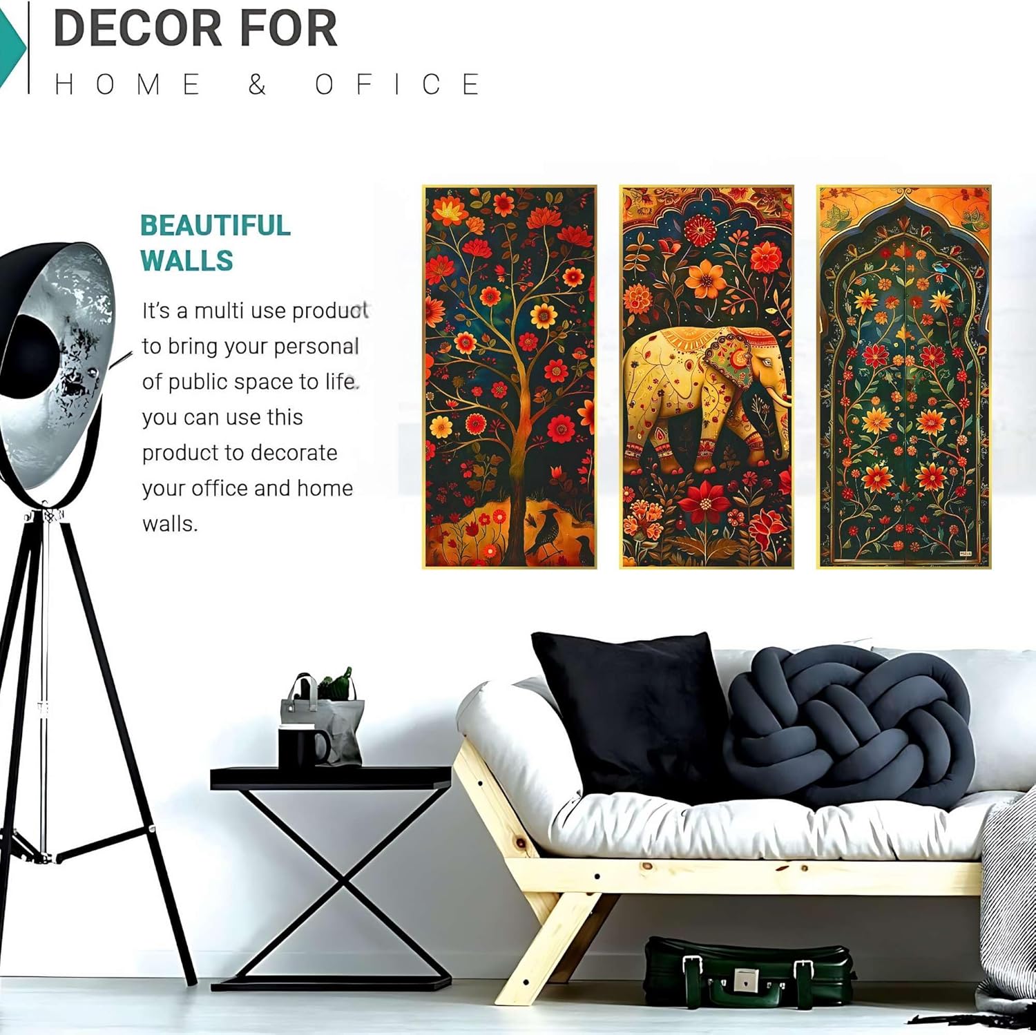 Set of Three large Wall Paintings for Wall Dacoration Golden Framed Wall Paintings for Living Room & Bedroom Wall Art for Home Decoration & Office Wall Décor (14x11 inch CH-LGD3-3)