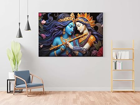 Radha Krishna Wall Art – Spiritual Canvas Painting for Living Room, Bedroom & Home Temple Décor (22 inch x 16 inch CH-RK-LDP2)