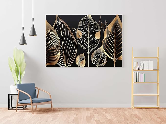 Golden Leaf Wall Art – Modern Canvas Painting for Living Room, Bedroom & Office