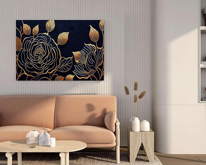 Golden Floral Wall Art Canvas – Luxury Modern Painting for Living Room, Bedroom & Office Décor (22 inch x 16 inch CH-FLW-LDP55)