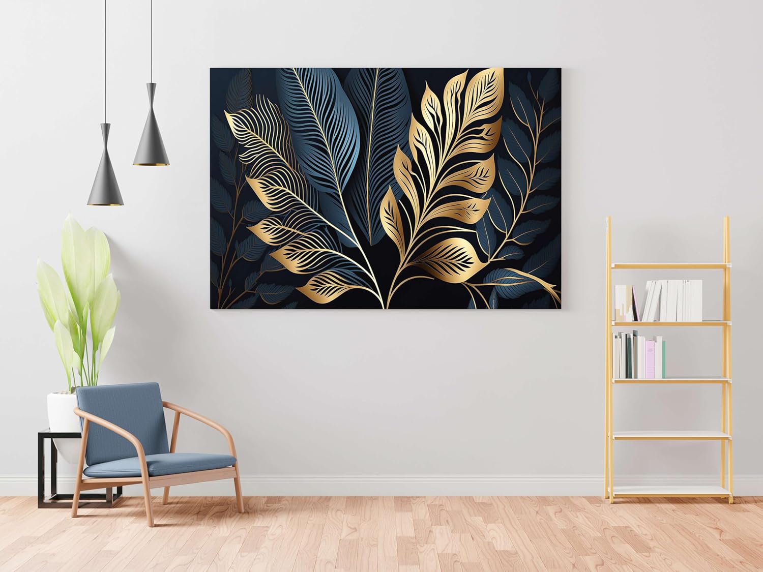 Golden Leaf Wall Art – Modern Canvas Painting for Living Room, Bedroom & Office & Hotels (22 inch x 16 inch CH-FLW-LDP22)