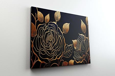 Golden Floral Wall Art Canvas – Luxury Modern Painting for Living Room, Bedroom & Office Décor (22 inch x 16 inch CH-FLW-LDP55)