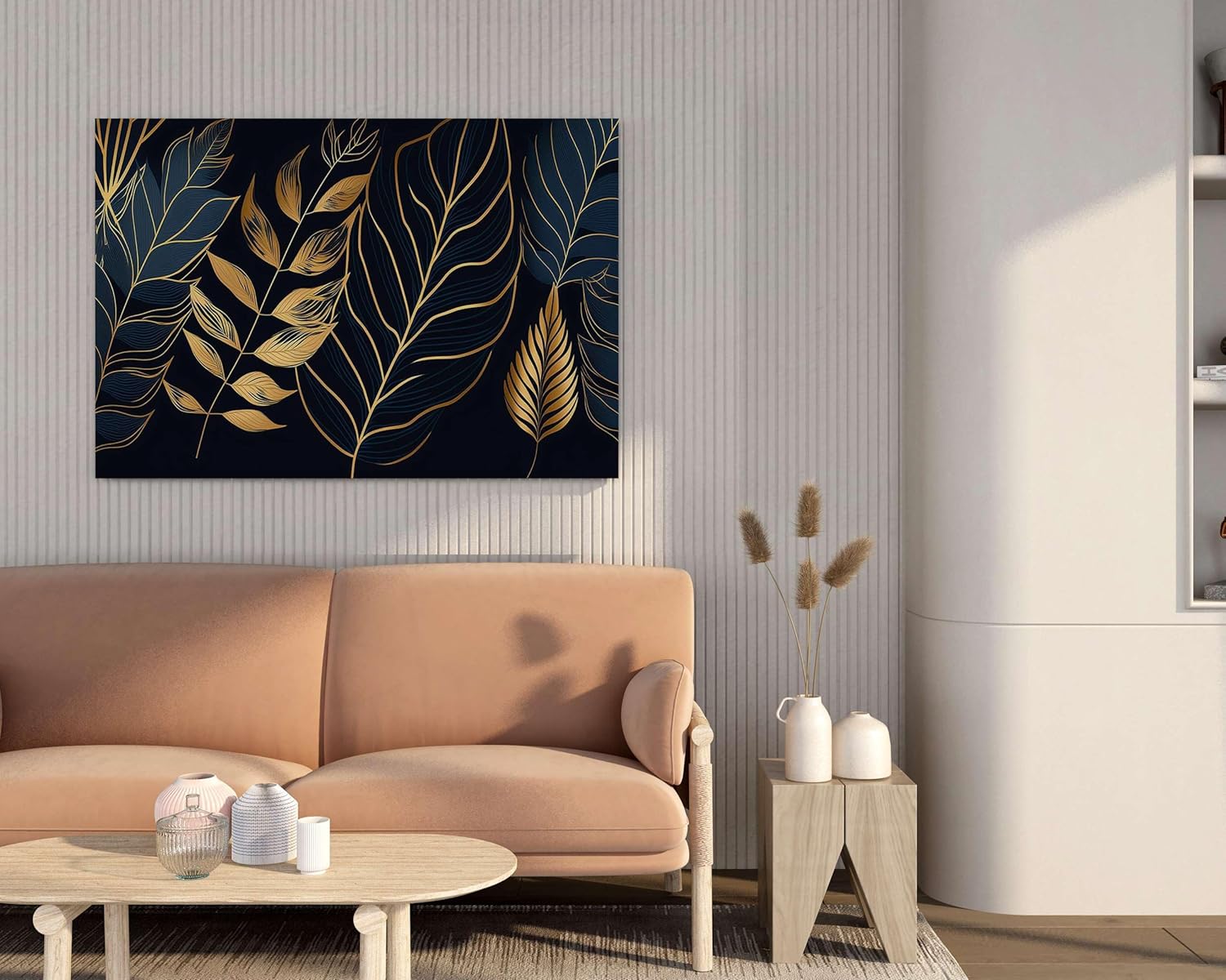 Golden Leaf Wall Art – Modern Canvas Painting for Living Room, Bedroom & Office & Hotels (22 inch x 16 inch CH-FLW-LDP23)