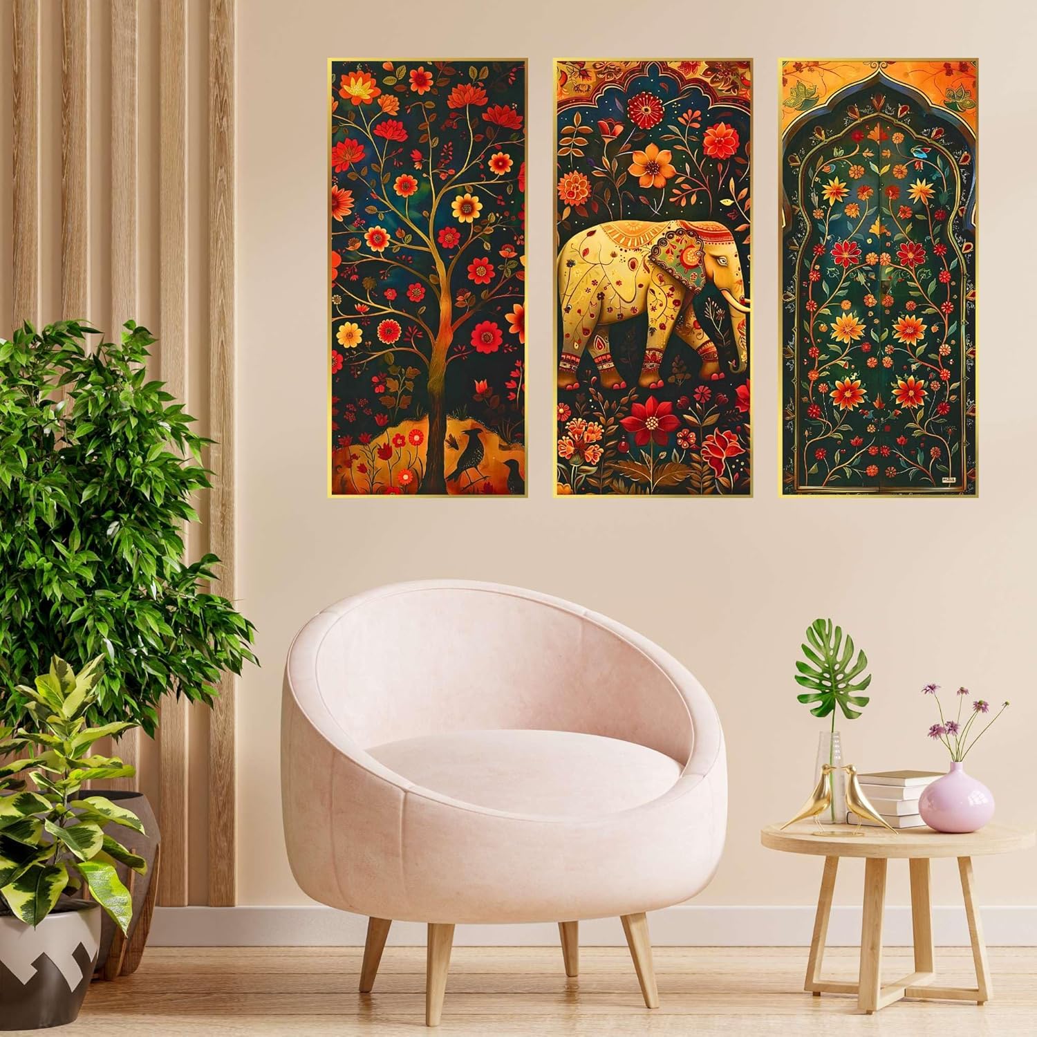 Set of Three large Wall Paintings for Wall Dacoration Golden Framed Wall Paintings for Living Room & Bedroom Wall Art for Home Decoration & Office Wall Décor (14x11 inch CH-LGD3-3)