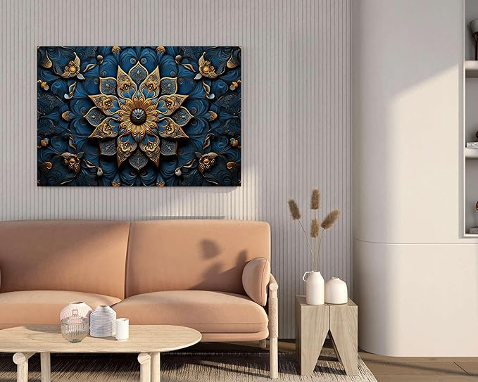 Golden Blue Mandala Wall Art – Luxury Abstract Canvas Painting for Living Room, Bedroom & Office Décor (22 inch x 16 inch CH-MP-LDP2)