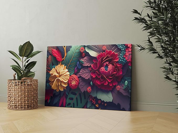 Colorful Floral Wall Art – Modern Canvas Painting for Living Room, Bedroom & Office & Hotels (22 inch x 16 inch CH-FLW-LDP50)
