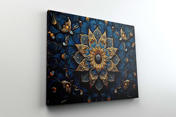 Golden Blue Mandala Wall Art – Luxury Abstract Canvas Painting for Living Room, Bedroom & Office Décor (22 inch x 16 inch CH-MP-LDP2)