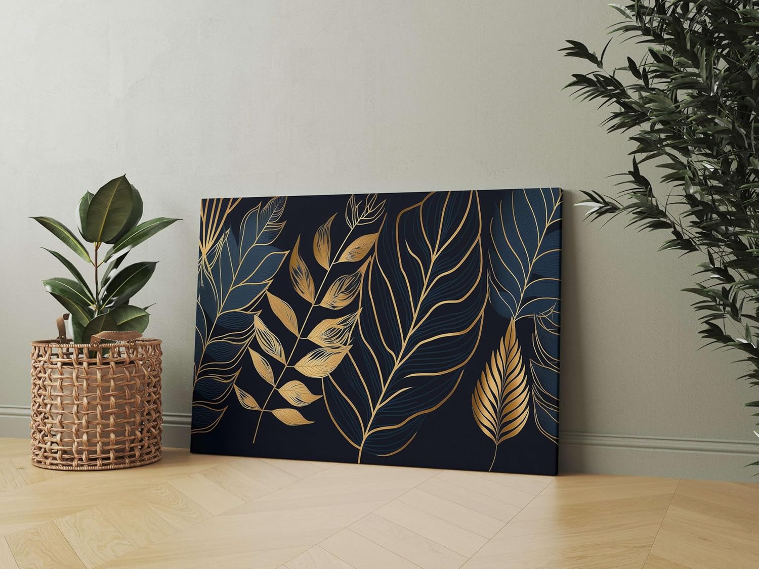 Golden Leaf Wall Art – Modern Canvas Painting for Living Room, Bedroom & Office & Hotels (22 inch x 16 inch CH-FLW-LDP23)