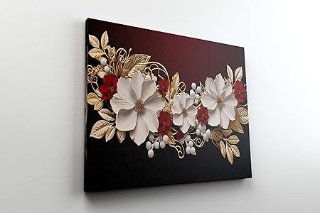 Red & White Floral Wall Art – Luxury Canvas Painting for Living Room, Bedroom & Office Décor (22 inch x 16 inch CH-MP-LDP4)