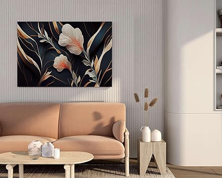 Elegant Floral Wall Art – Luxury Golden Canvas Painting for Living Room, Bedroom & Office Décor (22 inch x 16 inch CH-FLW-LDP72)