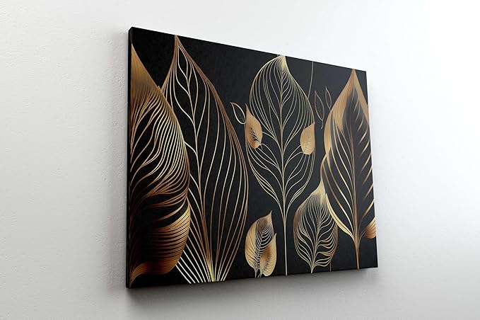 Golden Leaf Wall Art – Modern Canvas Painting for Living Room, Bedroom & Office