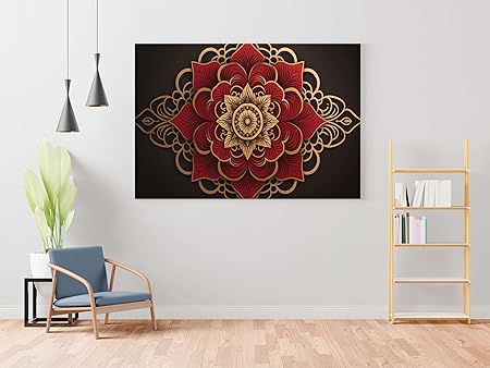 Red & Gold Mandala Wall Art – Luxury Canvas Painting for Living Room, Bedroom & Office Décor (22 inch x 16 inch CH-MP-LDP7)