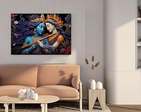 Radha Krishna Wall Art – Spiritual Canvas Painting for Living Room, Bedroom & Home Temple Décor (22 inch x 16 inch CH-RK-LDP2)
