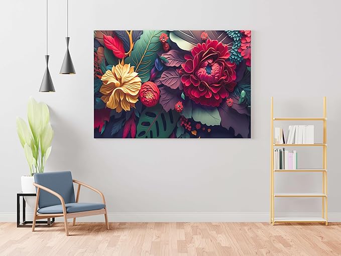 Colorful Floral Wall Art – Modern Canvas Painting for Living Room, Bedroom & Office & Hotels (22 inch x 16 inch CH-FLW-LDP50)