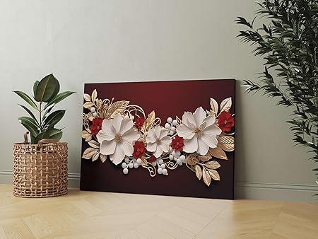 Red & White Floral Wall Art – Luxury Canvas Painting for Living Room, Bedroom & Office Décor (22 inch x 16 inch CH-MP-LDP4)