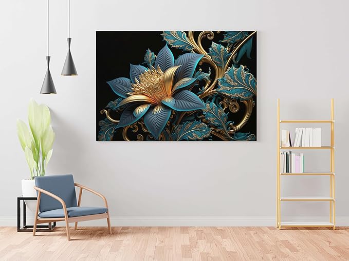 Golden Leaf Wall Art – Modern Canvas Painting for Living Room, Bedroom & Office & Hotels (22 inch x 16 inch CH-FLW-LDP31)