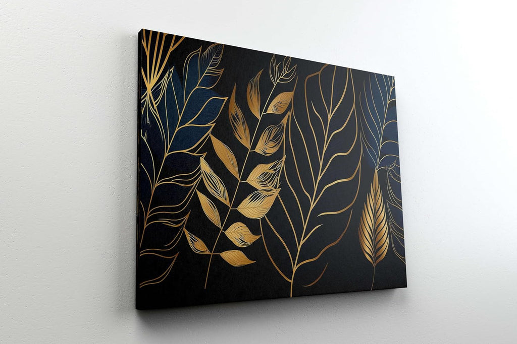 Golden Leaf Wall Art – Modern Canvas Painting for Living Room, Bedroom & Office & Hotels (22 inch x 16 inch CH-FLW-LDP23)