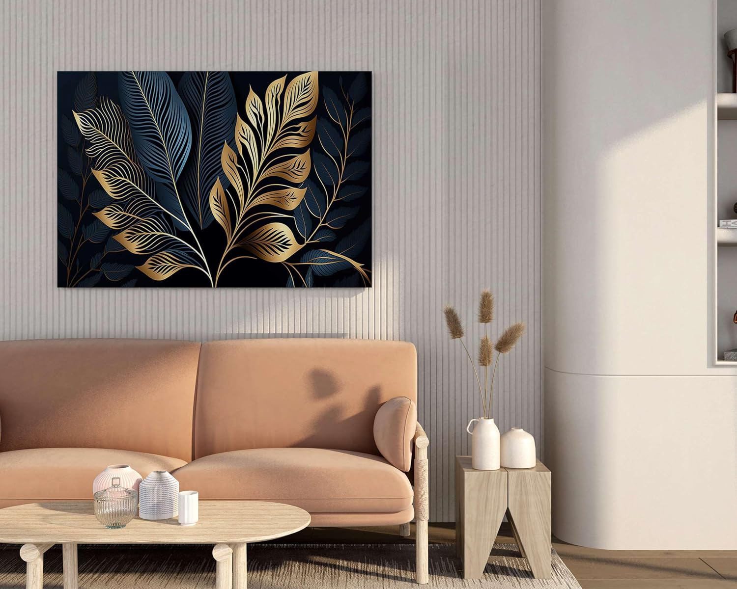 Golden Leaf Wall Art – Modern Canvas Painting for Living Room, Bedroom & Office & Hotels (22 inch x 16 inch CH-FLW-LDP22)