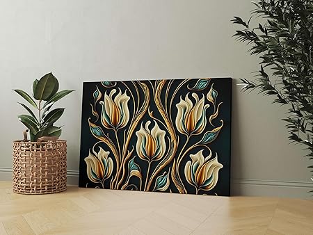 Tulip Flower Wall Art Painting – Elegant Golden Canvas for Home, Office & Hotel Decoration (22 inch x 16 inch CH-FLW-LDP6)