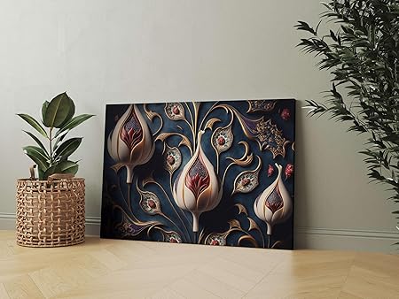 Golden Tulip Floral Wall Art – Luxury Canvas Painting for Living Room, Bedroom & Office Décor (22 inch x 16 inch CH-FLW-LDP7)