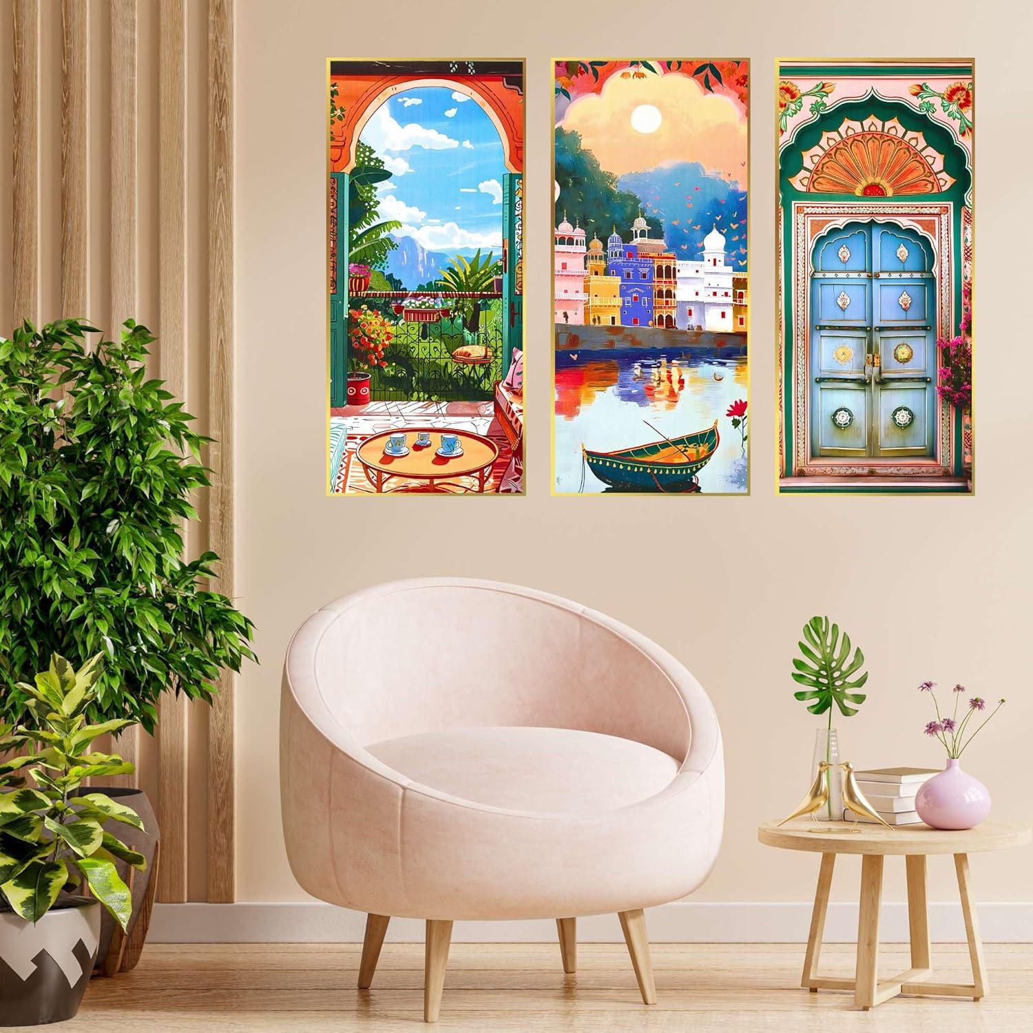 Set of Three large Wall Paintings for Wall Dacoration Golden Framed Wall Paintings for Living Room & Bedroom Wall Art for Home Decoration & Office...