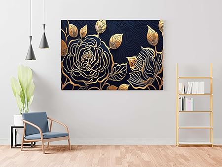 Golden Floral Wall Art Canvas – Luxury Modern Painting for Living Room, Bedroom & Office Décor (22 inch x 16 inch CH-FLW-LDP55)