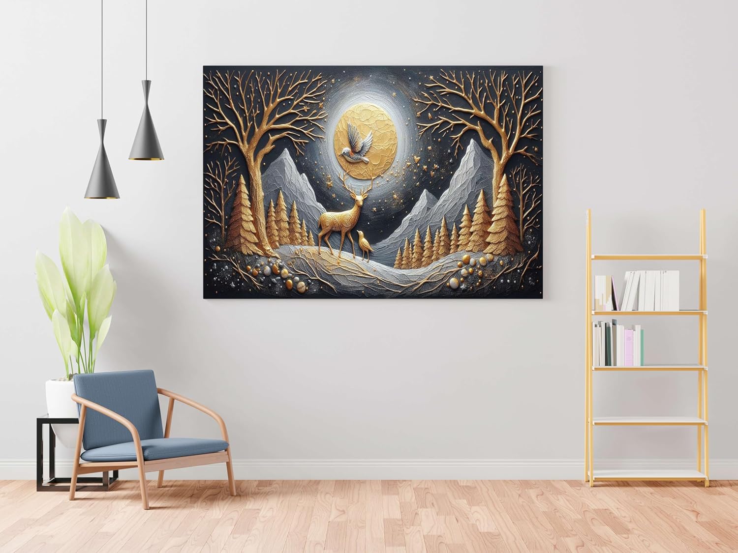 Modern Wall Art Painting – Framed Canvas for Wall Decoration | Nature & Deer Design for Living Room, Bedroom, Home, Office & Hotels (22 x 16 Inch, CH-MA-LDP7