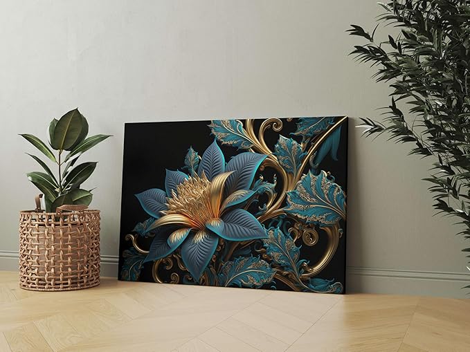 Golden Leaf Wall Art – Modern Canvas Painting for Living Room, Bedroom & Office & Hotels (22 inch x 16 inch CH-FLW-LDP31)