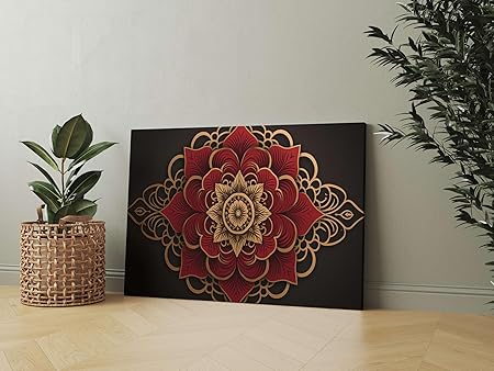 Red & Gold Mandala Wall Art – Luxury Canvas Painting for Living Room, Bedroom & Office Décor (22 inch x 16 inch CH-MP-LDP7)