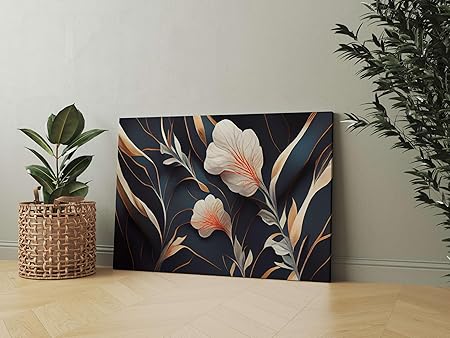Elegant Floral Wall Art – Luxury Golden Canvas Painting for Living Room, Bedroom & Office Décor (22 inch x 16 inch CH-FLW-LDP72)