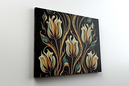 Tulip Flower Wall Art Painting – Elegant Golden Canvas for Home, Office & Hotel Decoration (22 inch x 16 inch CH-FLW-LDP6)