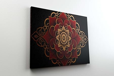 Red & Gold Mandala Wall Art – Luxury Canvas Painting for Living Room, Bedroom & Office Décor (22 inch x 16 inch CH-MP-LDP7)