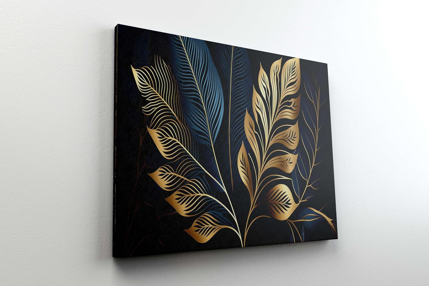 Golden Leaf Wall Art – Modern Canvas Painting for Living Room, Bedroom & Office & Hotels (22 inch x 16 inch CH-FLW-LDP22)
