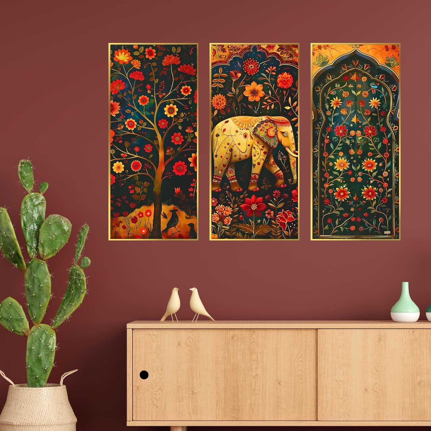 Set of Three large Wall Paintings for Wall Dacoration Golden Framed Wall Paintings for Living Room & Bedroom Wall Art for Home Decoration & Office Wall Décor (14x11 inch CH-LGD3-3)