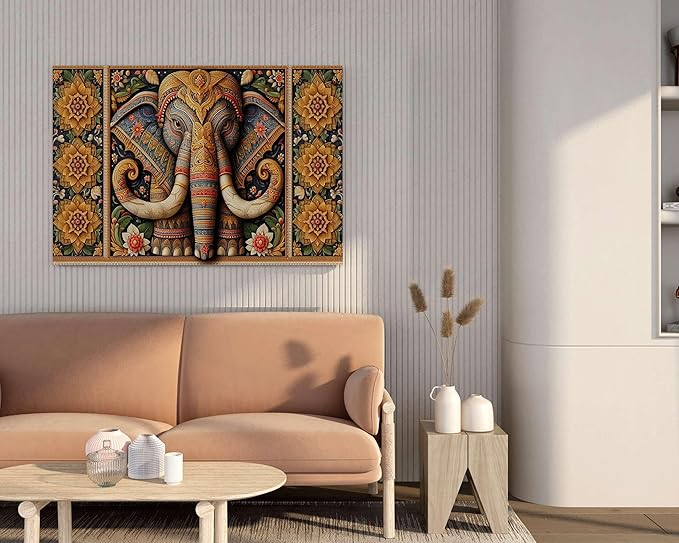 Modern Elephant Wall Art – Framed Canvas Painting for Living Room, Bedroom, Home, Office & Hotels | Wall Decoration (22 x 16 Inch, CH-MA-LDP12)