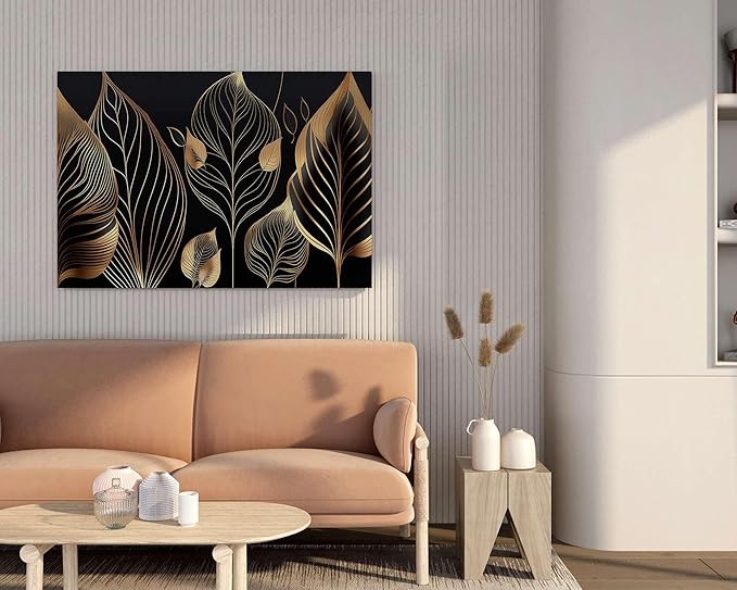 Golden Leaf Wall Art – Modern Canvas Painting for Living Room, Bedroom & Office
