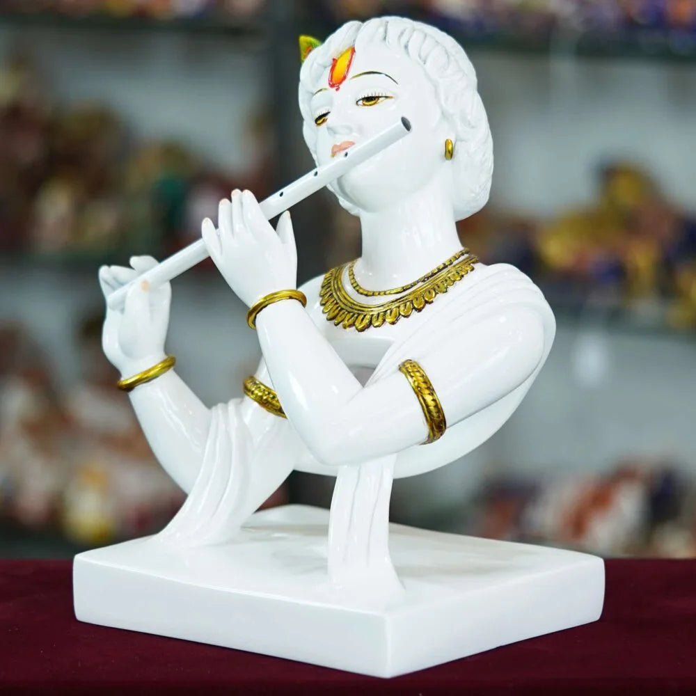 Lord Krishna Statue – Elegant Flute Playing Murti for Mandir, Janmashtami & Gifting