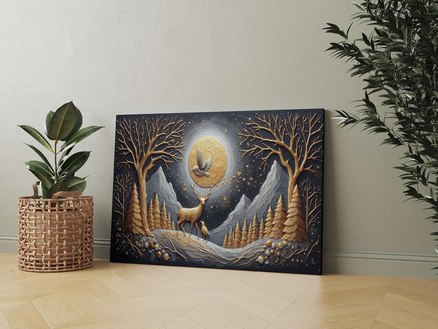Modern Wall Art Painting – Framed Canvas for Wall Decoration | Nature & Deer Design for Living Room, Bedroom, Home, Office & Hotels (22 x 16 Inch, CH-MA-LDP7