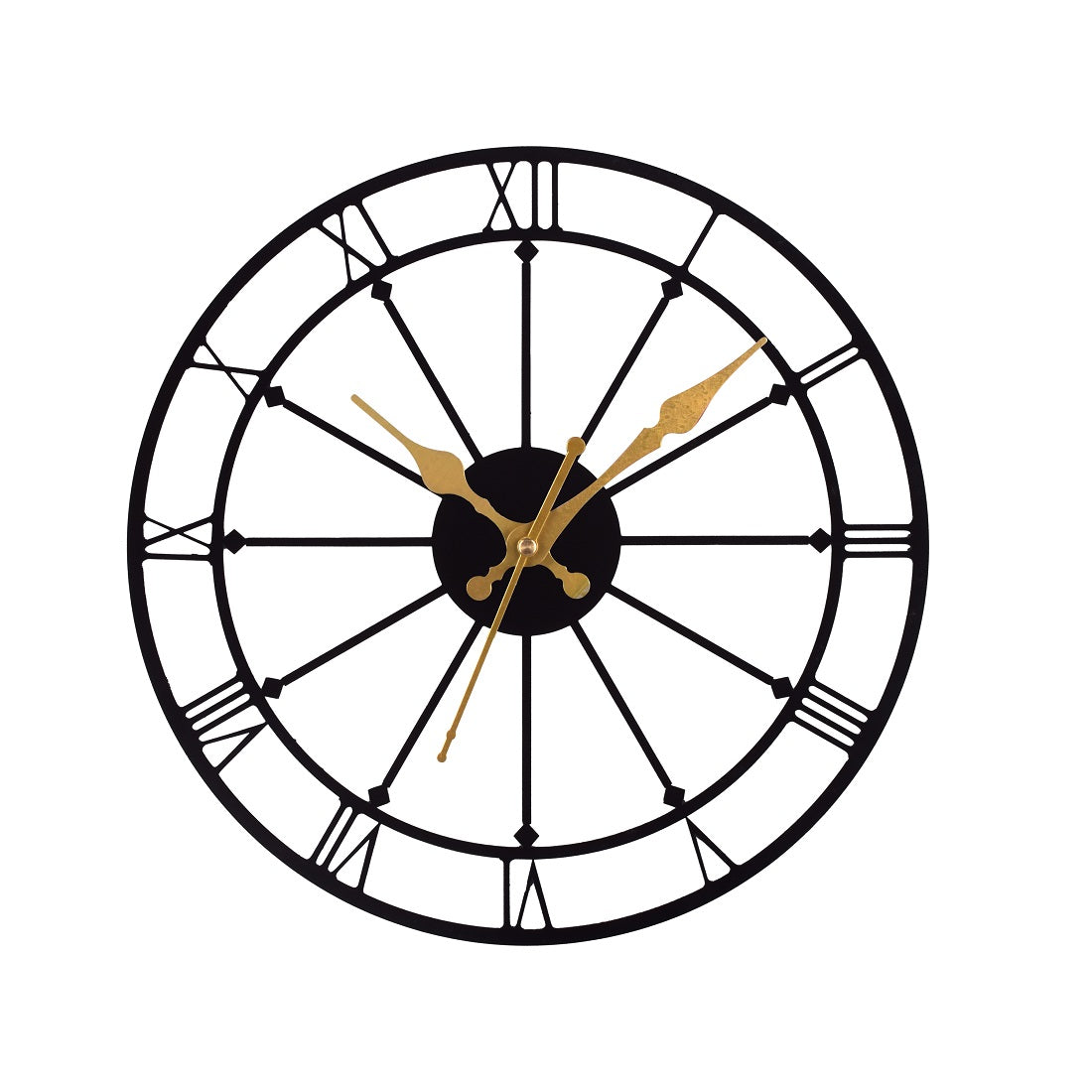 Roman Numeral Metal Wall Clock 39 cm – Black & Gold Vintage Wall Clock for Home, Living Room, Office & Café Decoration