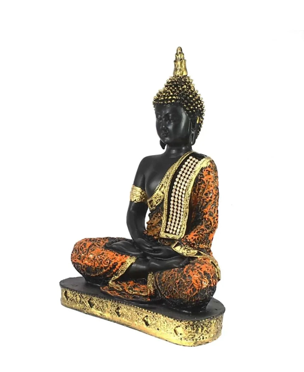 Black & Gold Meditating Buddha Idol – Resin Home Decor Showpiece for Pooja Room, Meditation Corner & Diwali Gift
